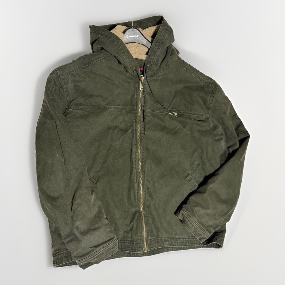 Wolverine Sherpa Lined Canvas Hooded Jacket Mens XL Olive Green